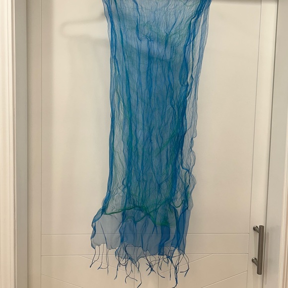 Vibrant Blue & Green Silk Wrap Scarf - Picture 8 of 10